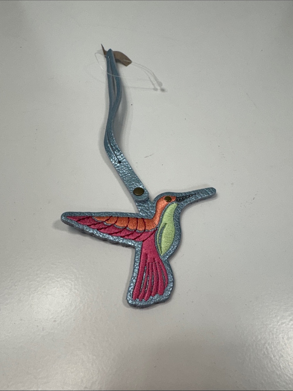 Portland Leather Multicolor Hummingbird Bag Charm with Blue Strap